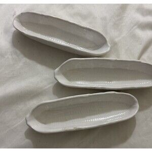 Set of 3 Vintage Lillian Vernon White Ceramic Corn On The Cob Dish Holders 9"
